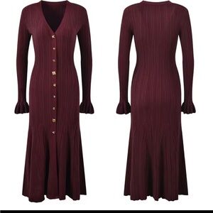 Micas Rib Knit V-Neck Midi Dress